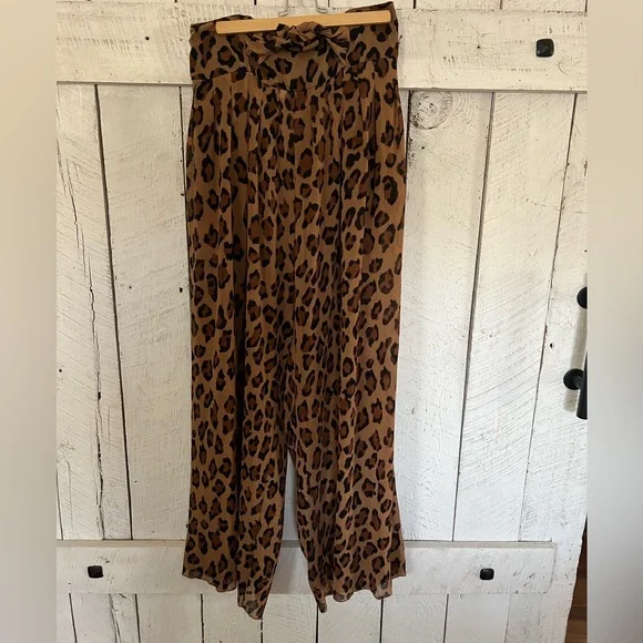 Free People Leopard Print Wide Leg Pants - Brown - Picture 1 of 3